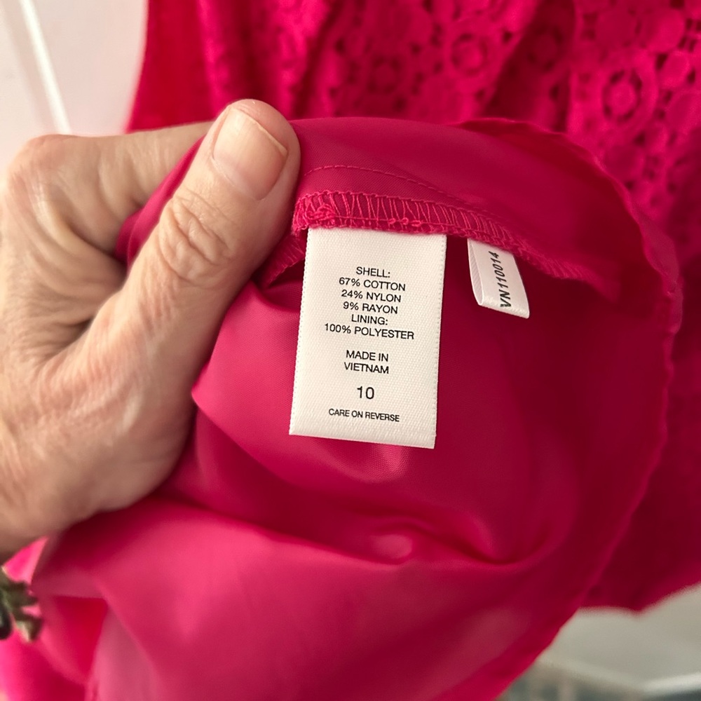 EUC New York & Company Fuchsia Lace Dress, Sleeveless with Lining, Zipper Back - Picture 4 of 9